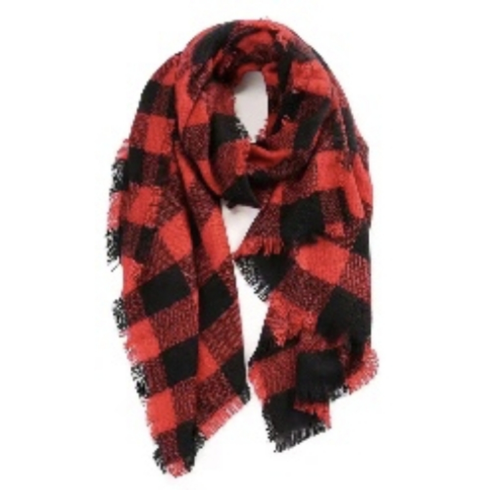 Cozy Red and Black Checkered Scarf - Picture 2 of 7
